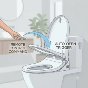 Diagram illustrating the proximity sensor detection zone that triggers the toto washlet auto open lid mechanism.