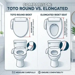 A visual comparison chart between a toto round bidet and an elongated model.
