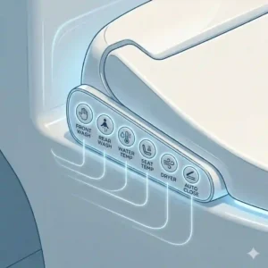 Top-down view of a wireless remote control panel for an advanced auto bidet showing custom user settings.