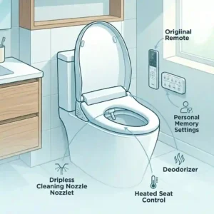 Diagram illustrating the self-cleaning wand and water spray patterns of the TOTO T40 WASHLET.