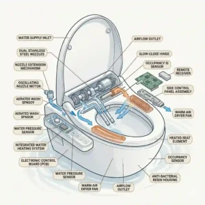 A detailed anatomy diagram commercial bidet.
