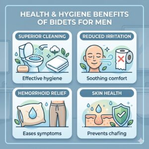 Infographic displaying the personal hygiene and medical health benefits of using a bidet for men.