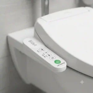Detailed view of the intuitive side control panel belonging to a bidet for a commercial toilet
