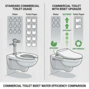 An eco-friendly infographic displaying water savings achieved by implementing a bidet for a commercial toilet