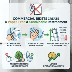 An infographic showing the sustainability of a commercial bidet.