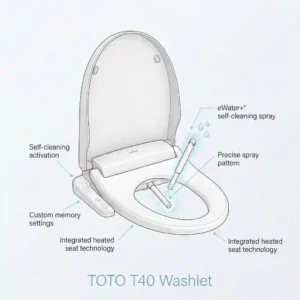 Illustration demonstrating how the TOTO T40 WASHLET uses a water premist to keep the toilet bowl clean.
