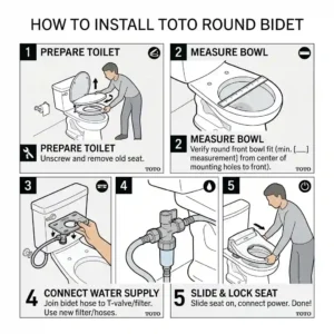 Step-by-step installation instructions and illustration for a toto round bidet.