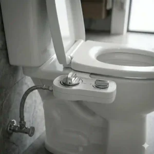 A non-electric attachment commercial bidet installed on a toilet.