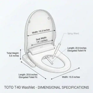 Detailed measurement and dimension specifications chart for matching the TOTO T40 WASHLET with elongated toilets.