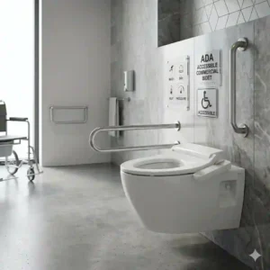 An ADA-compliant restroom featuring a commercial bidet.