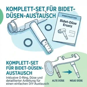 A close-up step-by-step diagram showing how to safely unscrew and remove an old, clogged unit to prepare for a bidet nozzle replacement.