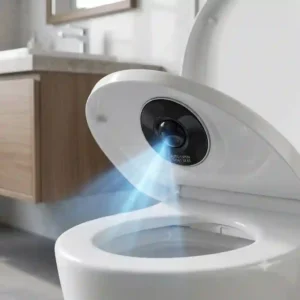 "Close-up detail of the active infrared motion sensor embedded in an auto open bidet seat."