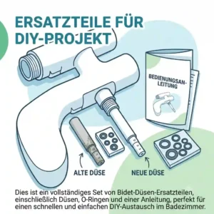 A hands-on demonstration of twisting a fresh bidet nozzle replacement into place until it securely clicks into the toilet attachment.
